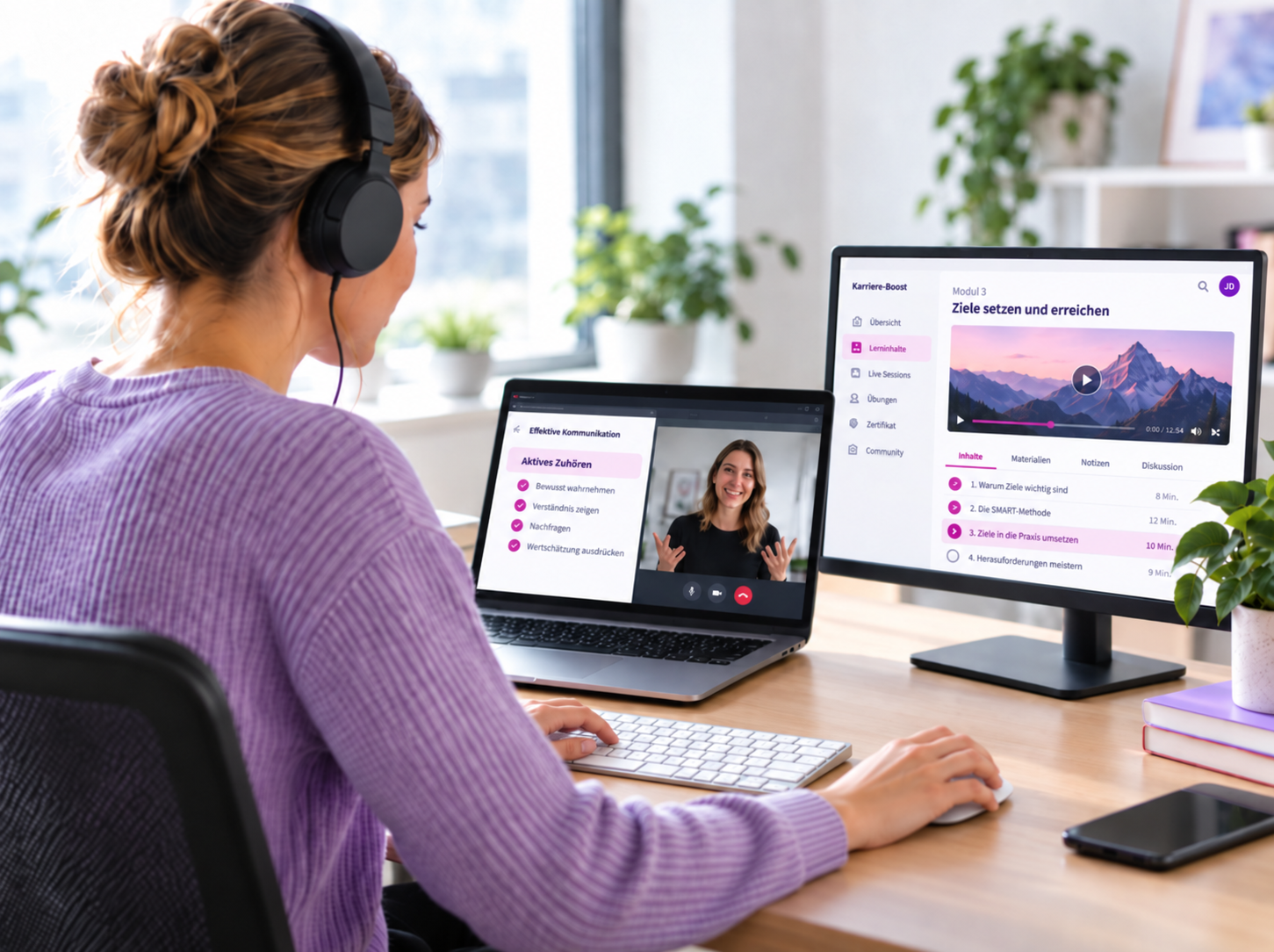 Teilnehmerin lernt entspannt mit ihrem Laptop