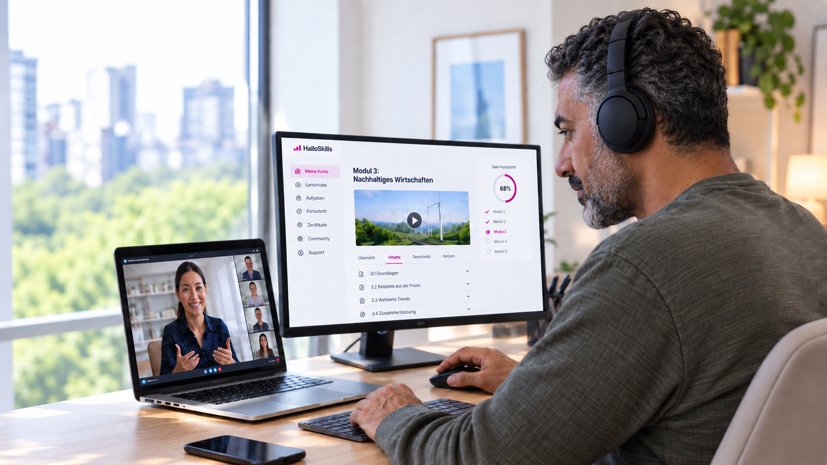 Teilnehmer lernt mit seinem Laptop