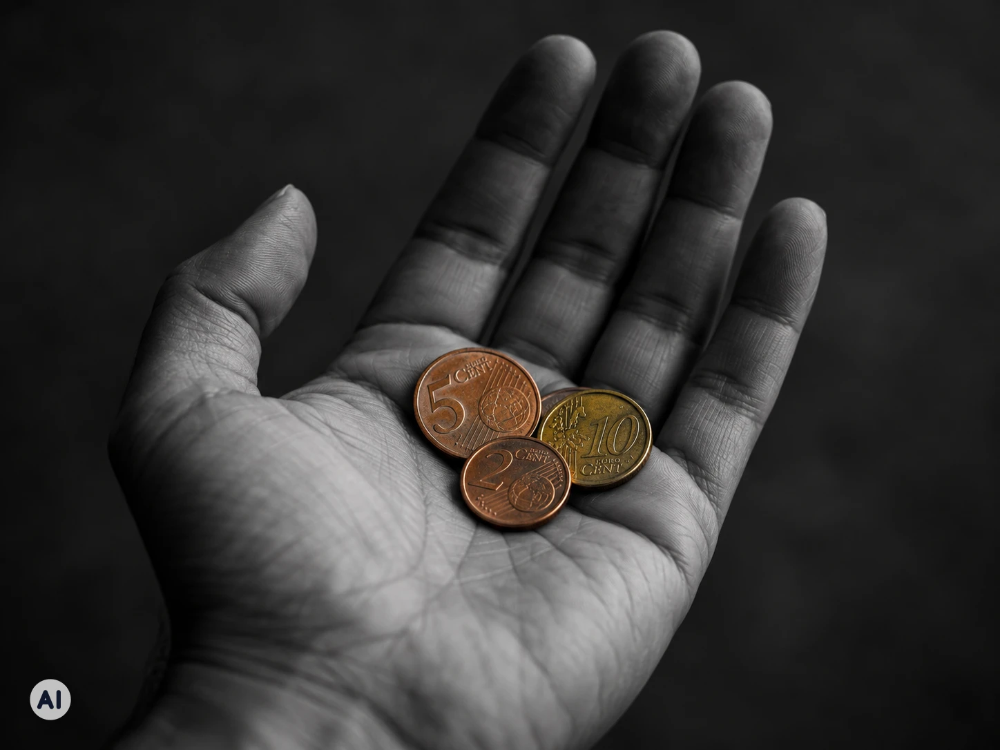 Offene Hand mit Euro-Münzen (KI-generiert)
